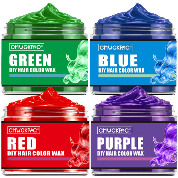 4 Colors Temporary Hair Color for Kids,Gifts for Teens,Girls,Boys,Gifts for Kids,Temporary Hair Dye,Hair Color Spray Green Red Blue Purple Hair Dye Hair Wax Color,Instant Color Wax Halloween Party