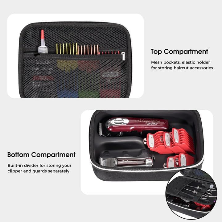 Barber Case with Washable Oilproof Inner Casing, Hard Travel Carrying Bag for Hair Clippers, Hair Cutting Supplies Holder, Trimmer Organizer Storage for Men Razor Guard Grooming Kits -Black