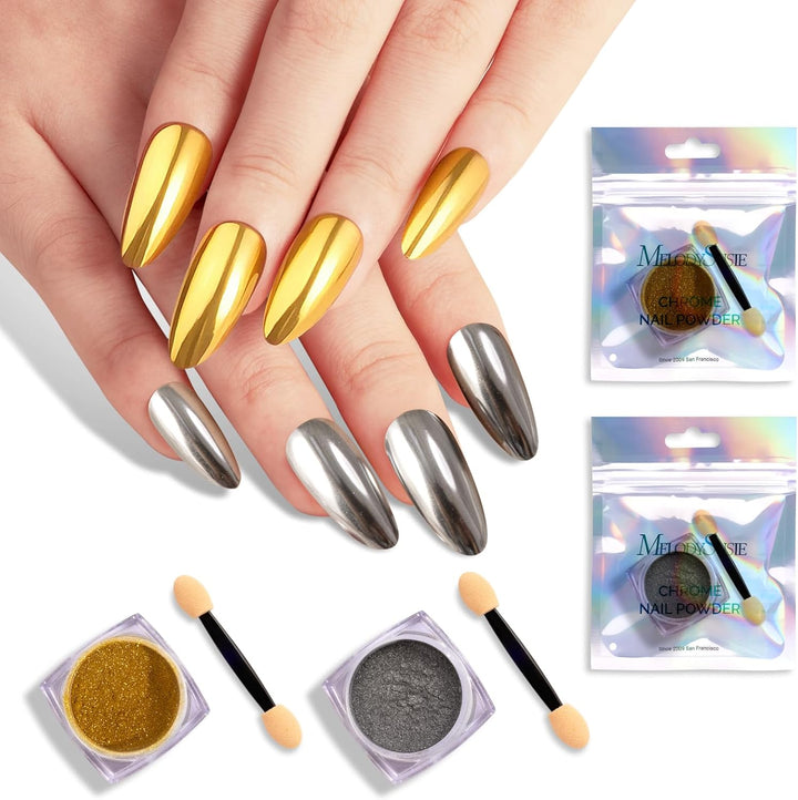Gold Chrome Nail Powder for Gel Nails,Metallic Mirror Effect Pigment Stylish and Technological Fine Glitter for Home DIY Salon Use