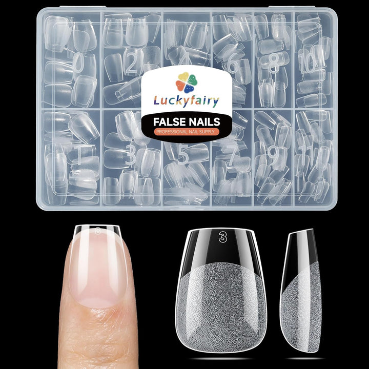 Short Almond Nail Tips, 240Pcs Soft Nail Gel Tips Pre-Shaped Acrylic Fake Nails, Half Matte Full Cover Clear Gelly Press on Flase Nail Tips for Extension Nail Manicure Home DIY 12 Sizes Gelly Tips