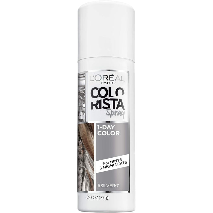 Colorista 1-Day Washable Temporary Hair Color Spray, Silver, 2 Ounce
