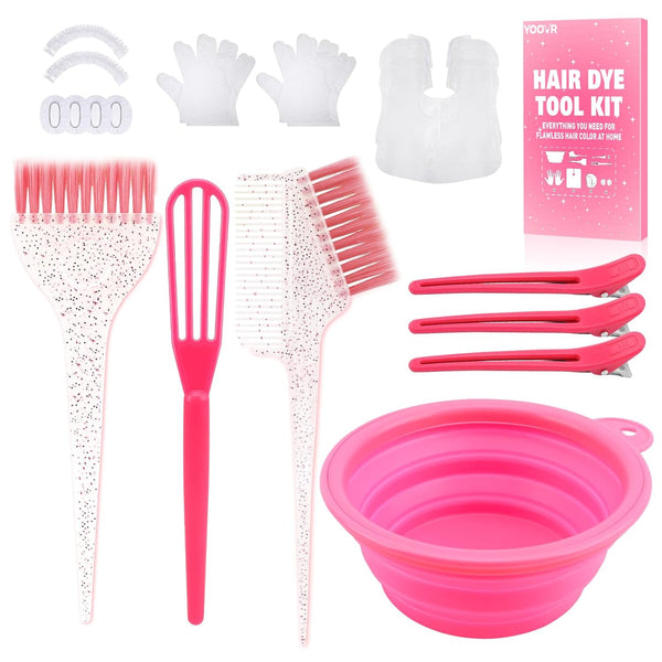 19PCS Hair Bleach Dye Kit with Hair Dye Brush and Bowl Whisk Hair Clips Protective Gear Set, Ideal for Hair Bleaching Coloring Highlighting, Essential Salon Supplies for Women and Hairstylist