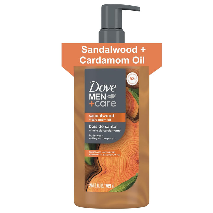 Body Wash Sandalwood & Cardamom Oil Plant-Based Moisturizing Body Wash for Men, 26Oz