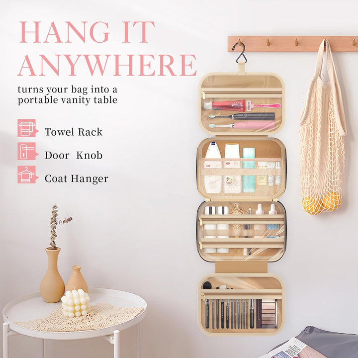 Travel Toiletry Bag W/Hanging Hook - Spacious Toiletry Bag Essentials for Women & Men, Makeup Bag/Big Comparment, Waterproof for Travel Accessories, Medium, Black