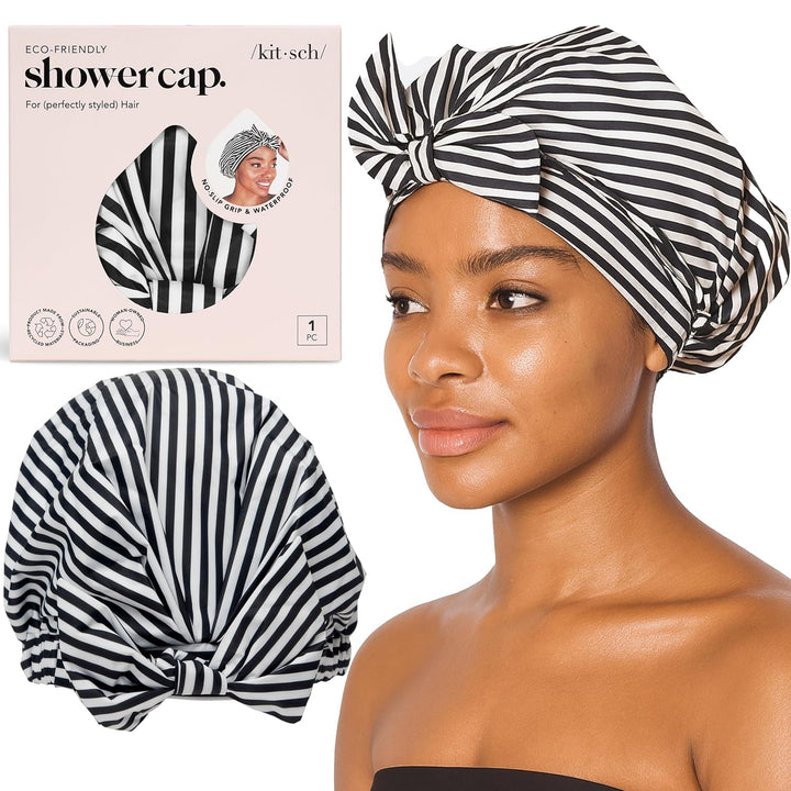 Luxury Shower Caps for Women Reusable Waterproof - Flexi Satin Lined, Large Wide Shower Cap for Women & Men, Adjustable, Stylish Hair Cap for Shower, for Long & Short Hair - Terracotta Checker