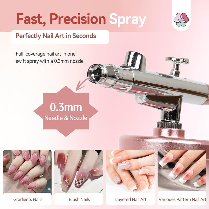 Super-Stable Airbrush Kit: 25 PSI Precision Airbrush for Nails Recharge Dual-Mode Airbrush Gun 0.3Mm Nozzle Airbrush Machine Makeup Protable Airbrush Gel Nail Ombre French Paint Nail Art