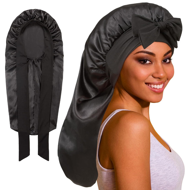 Long Bonnet Satin Hair Silk Bonnet for Sleeping Women, Silky Bonnets for Women with Tie Band, Sleep Cap for Braids Curly Hair