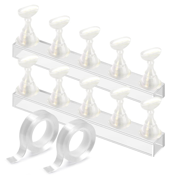Nail Stand Acrylic Nail Art Display Stand Practice Nail Holder for Painting Nails Magnetic Practice Stands with Double-Sided Tape for DIY Salon Supplies (Silver)