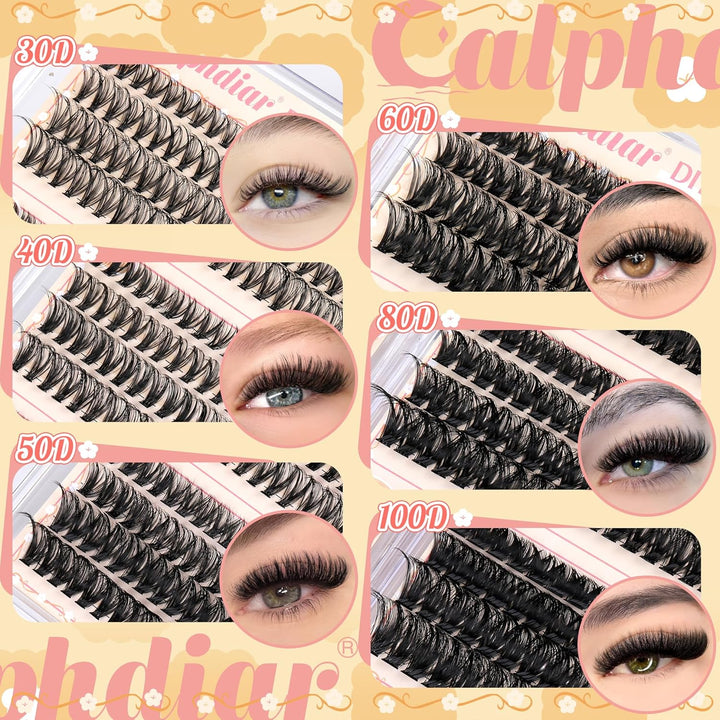 Eyelash Clusters 30D+40D+50D+60D+80D+100D Lash Clusters Wispy Individual Lashes 476PCS D-Curly Lash Extension 10-16MM Natural Lashes Clusters DIY Cluster Eyelash Extensions for Beginners