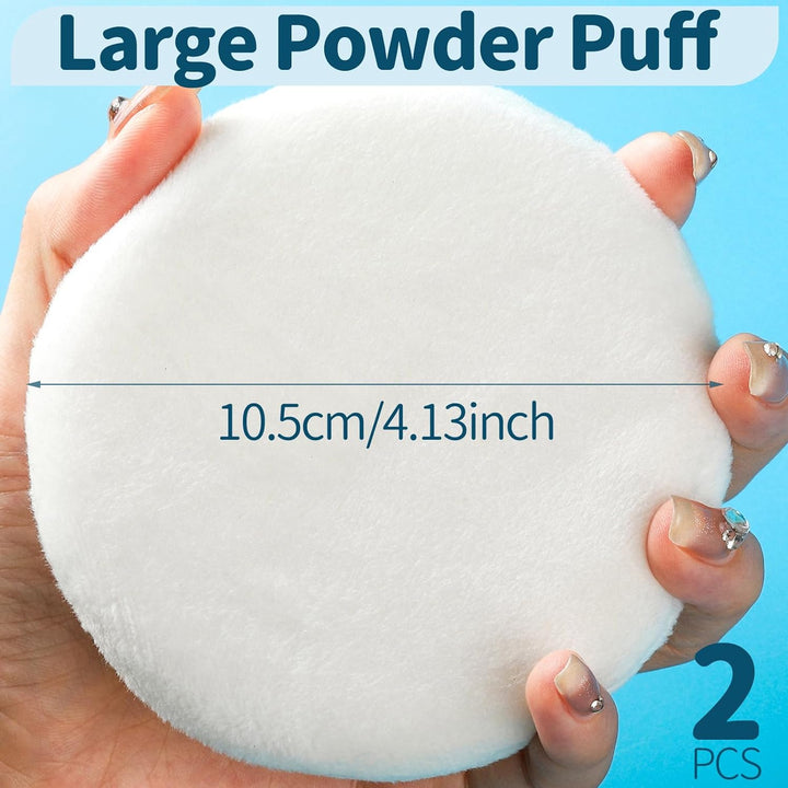 2Pcs Powder Puff, 4.13 Inch Powder Puff for Body Powder, Body Powder Puff Large Powder Puff Loose Powder Puffs Soft Velour Body Powder Puff and Container White