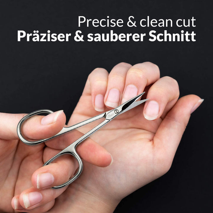 Solingen Curved Cuticle Scissors – Precision German Steel for Manicure & Pedicure, Eyebrow & Eyelash Grooming, Extra Sharp with Premium Storage Case