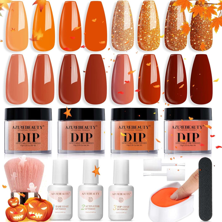 Dip Powder Nail Kit,4 Colors Nude Pink Glitter Hues,Starter Set for French Nails & All Seasons,Includes Base Coat, Top Coat, Activator & DIY Salon Liquids