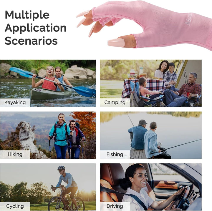 Premium UV Protection Gloves for Manicures, Cool Feeling Fabric,Professional UPF50+, UV Gloves for Gel Nail Lamp, anti UV Light, Skin Care Fingerless Design, Pink