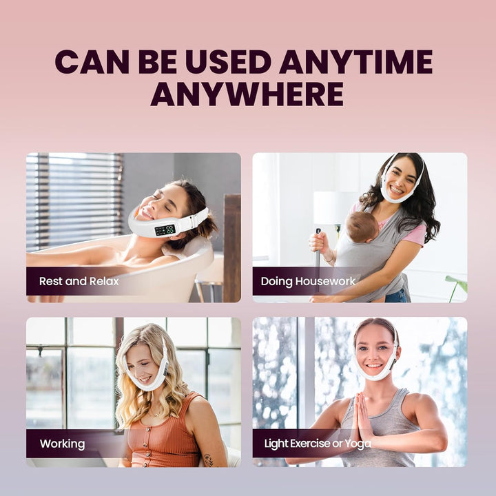 Electric Double Chin Device and V-Face Machine with 8 Modes and 15 Gear Adjustable Intensities - Intelligent Double Chin Machine for V-Face - White