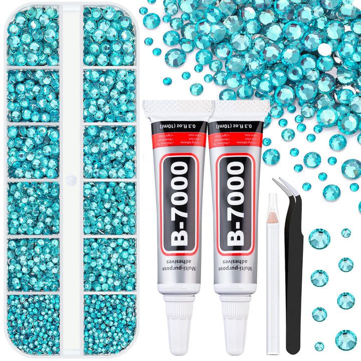 6100Pcs Resin Rhinestones for Crafting with 2Pcs 10Ml B7000 Jewelry Glue, 1 Box Flatback Crystals Diamond (Clear) for Bedazzling Crafts DIY Nail Art Non Hotfix Gems for Clothing Shoes Tumblers
