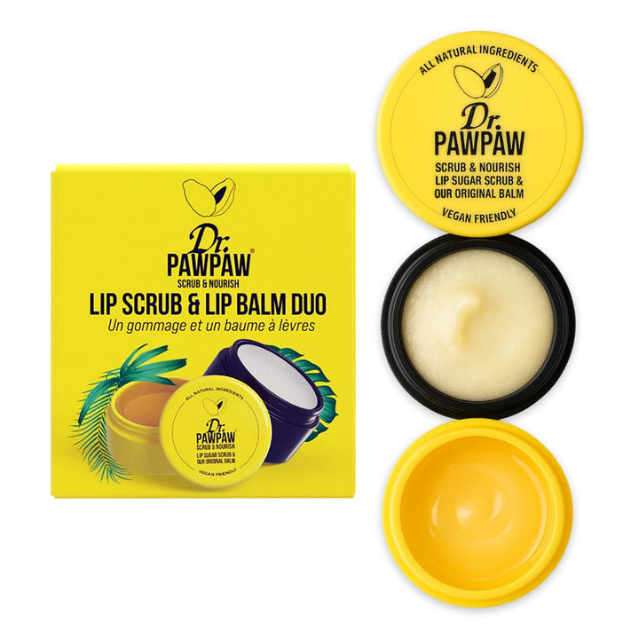 Lip Scrub and Lip Balm Duo - Hydrating Lip Balm with Pawpaw, Aloe, Olive and Castor Oils - Vegan Lip Scrub for Sensitive Skin - 0.55 Oz