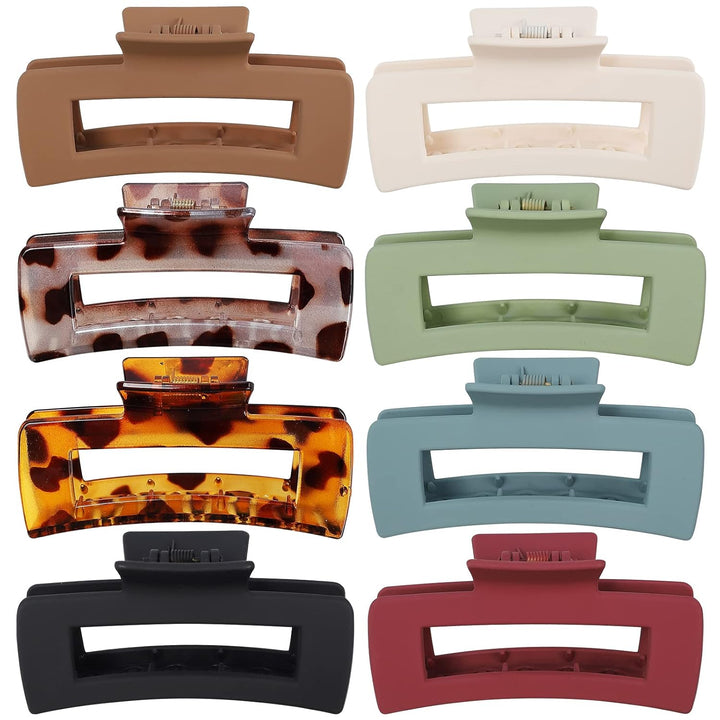 8 Pcs Large Hair Claw Clips 4.1 Inch Non-Slip Big Square Matte Claws for Women, Strong Hold Banana Clips for Thick Thin Hair