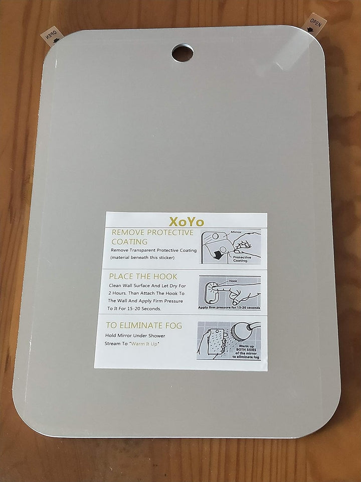 -Large Fogless Shower Mirror （11Inx7.48In）, Includes 1 Adhesive Hooks, Anit-Fog Shower Mirror, Shower Makeup Shave Mirror, Frameless Shower Mirror, Wall Hanging Mirror (Large, 1 Pack)