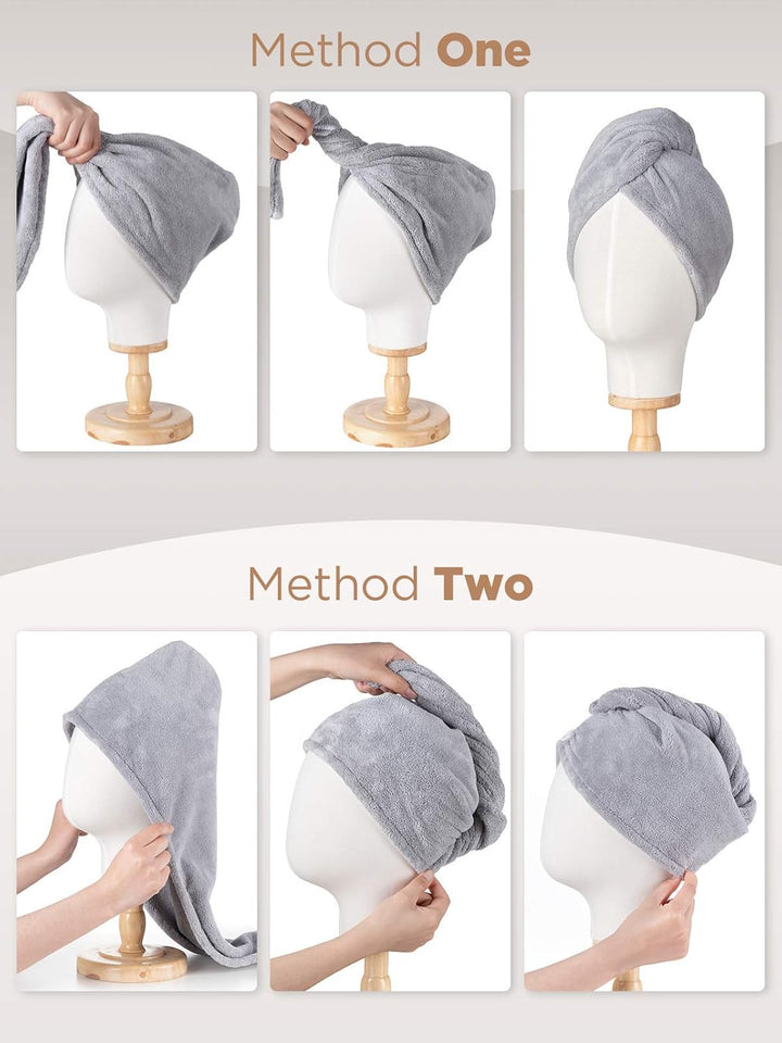Microfiber Hair Towel,Turbans for Drying Wet Hair, anti Frizz Hair Wrap Towels for Curly Hair Women (Blue,Grey,Pink) , 3 Packs