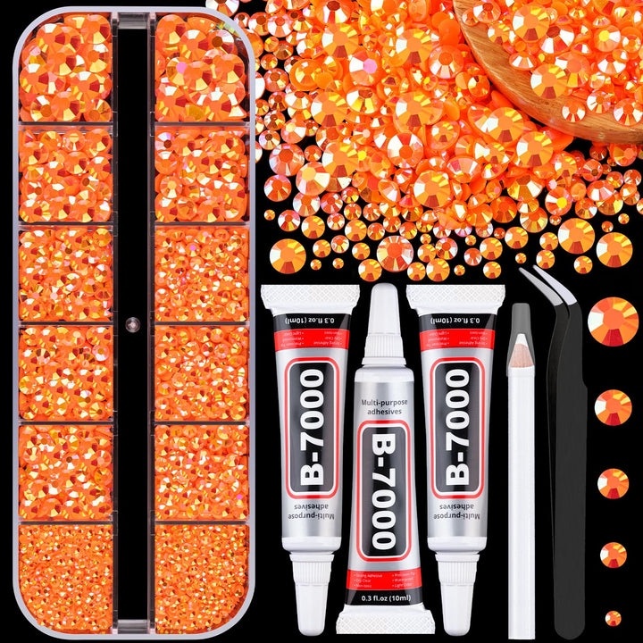 30000Pcs Resin Jelly Rhinestones for Bedazzling, Multicolor 3Mm Flatback Gems for Diamond Art, Bedazzler Kit with 3Pcs 10Ml B7000 Jewelry Glue for Nail Art Crafting Book Makeup