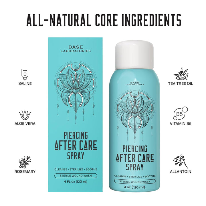 Piercing Aftercare Spray 4Oz | Saline Spray for Piercings | Ear Piercing Cleaner Spray | Saline Solution for Piercings | Piercing & Keloid Bump Removal for Ears, Belly Nose Piercings