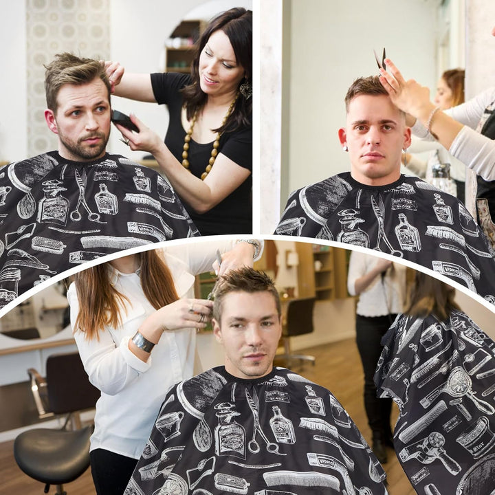 Professional Hair Cutting Cape with Neck Duster Brush, Large Size Salon Barber Cape for Men, Women and Kids(Barber Supplies Pattern)