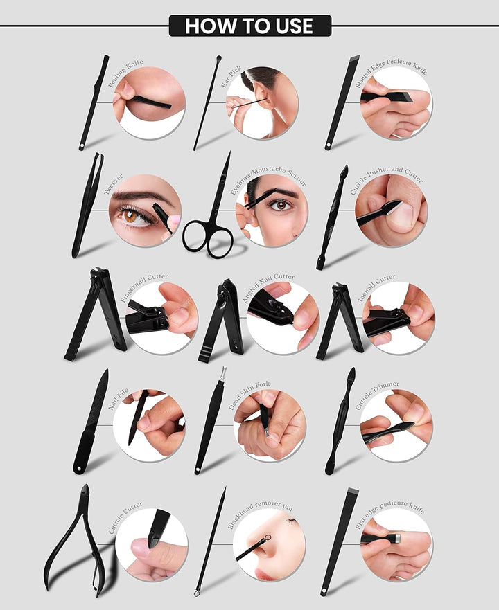 Nail Clippers Professional Nail Kit or Manicure Kit for Women and Men, Stocking Stuffers or Groomsmen Gifts 16Pcs Pedicure Set for Fingernail, Toenail Clippers with Travel Case