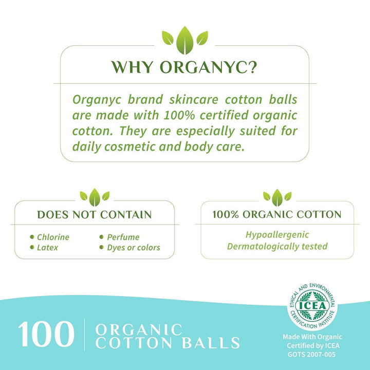 100% Organic Cotton Balls for Sensitive Skin, 100 Count