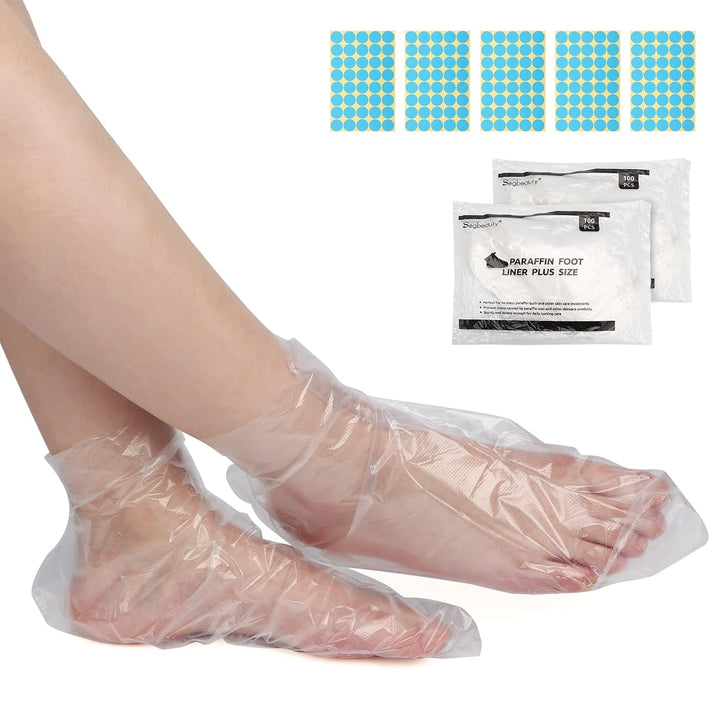 Paraffin Bath Liners for Foot, 200 Counts Plastic Foot Covers, Booties for Feet Thermal Foot Liners, Foot Protectors with 200 Stickers for Snug Closure, Wax Thera-Py Foot Bags