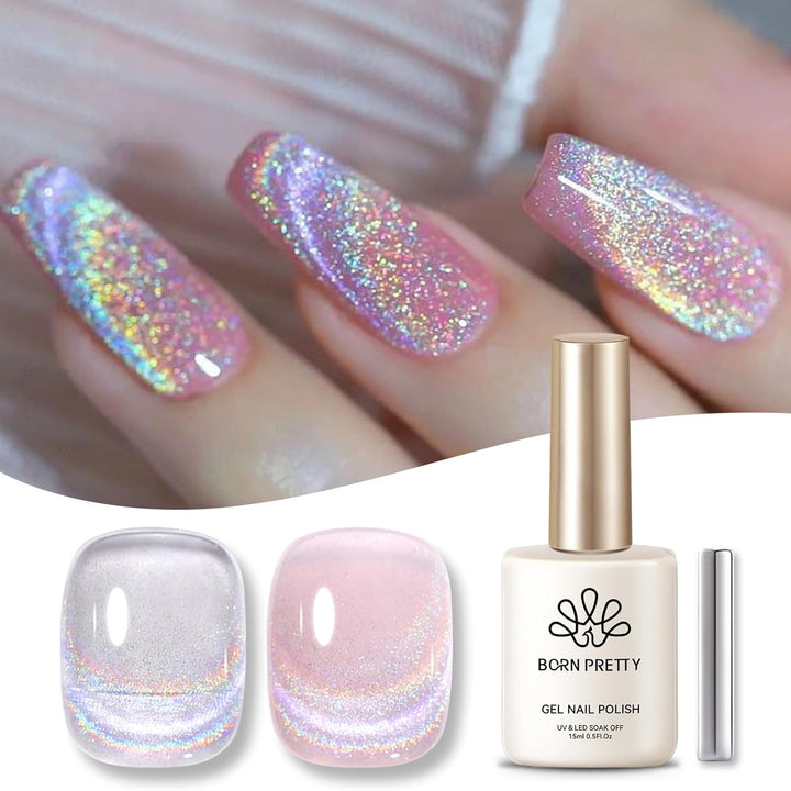9D Cat Magnetic Eye Gel Nail Polish Holographic Rainbow Gel Polish Blue Purple Soak off U V LED Gel Polish Nail Art Design Manicure Salon DIY Home 15ML