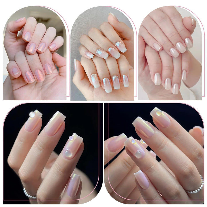 8 Jars Chrome Nail Powder Magic White Pearl Kit Mirror Effect Silver Metallic Holographic Dip Nail Powder Decoration Iridescent Aurora Mermaid Pigment