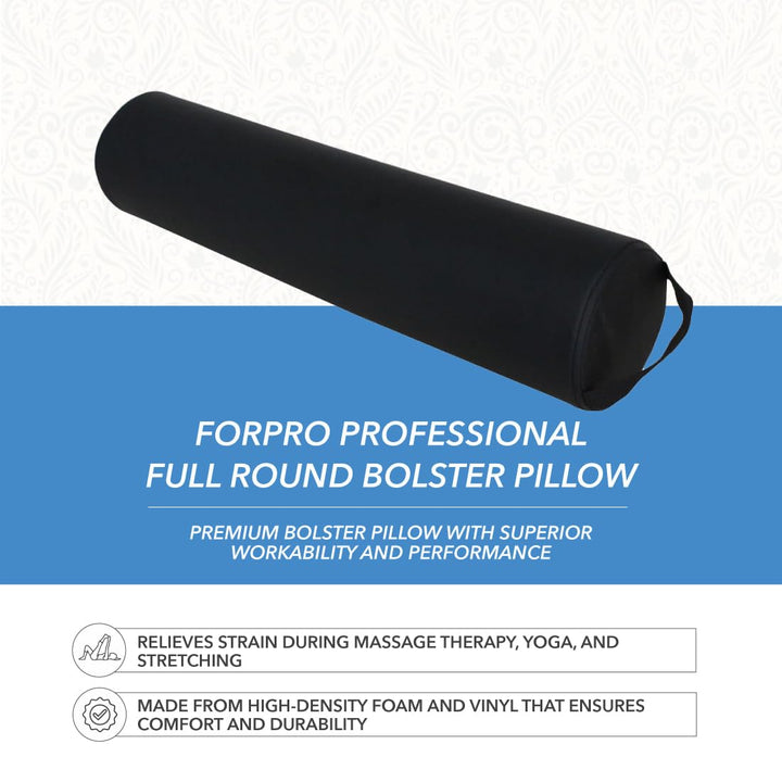Forpro Full round Bolster Pillow, Black, Oil and Stain-Resistant, for Massage and Yoga, 6” R X 26” L