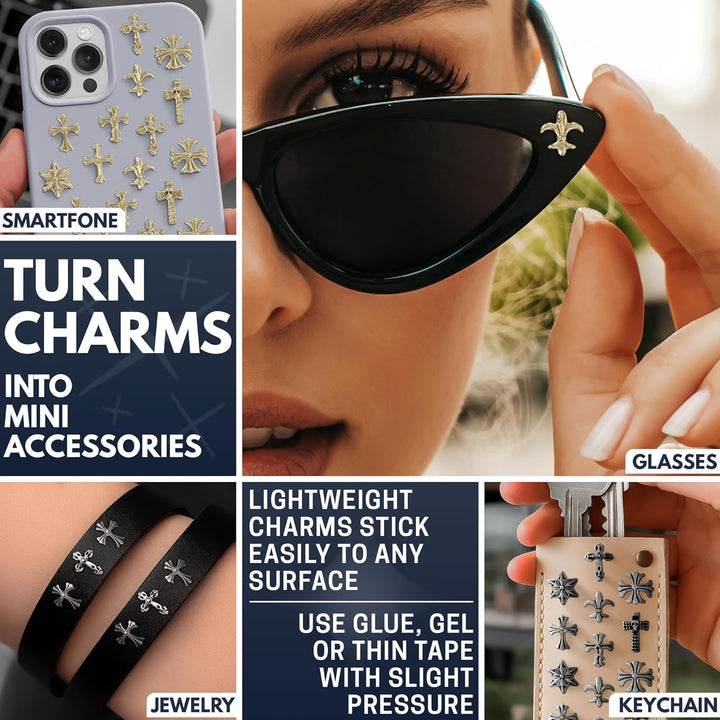 240 Pcs Silver and Gold Cross Nail Charms Bulk – 3D Silver and Gold Nail Charms Cross for DIY & Professional Manicures – Large-Pack for Creative Manicures with Shiny Crosses Accents