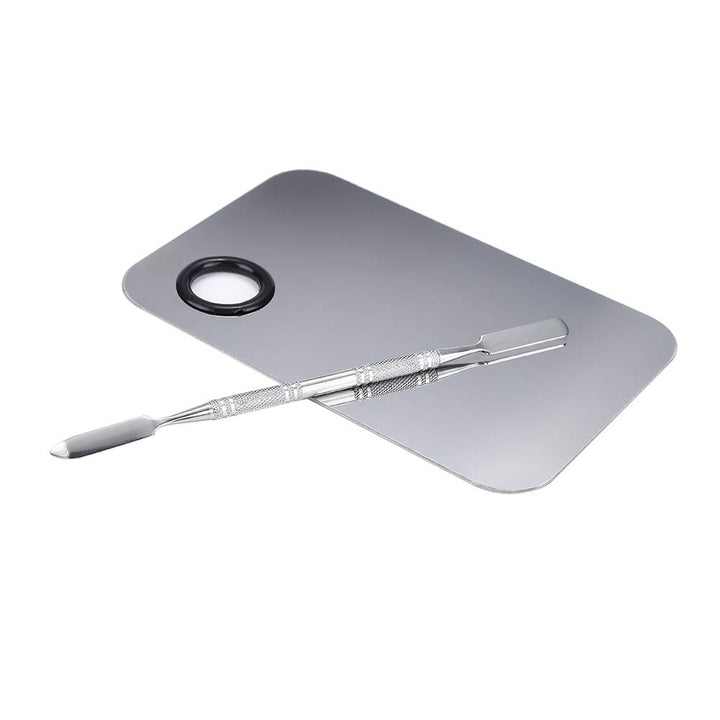 Stainless Steel Cosmetic Makeup Palette, Professional Cosmetic Mixing Makeup Palette Spatula Makeup Artist Tool, Beauty Salon Color Cream Mixing Palette with a Spatula Makeup Nail Art Palette