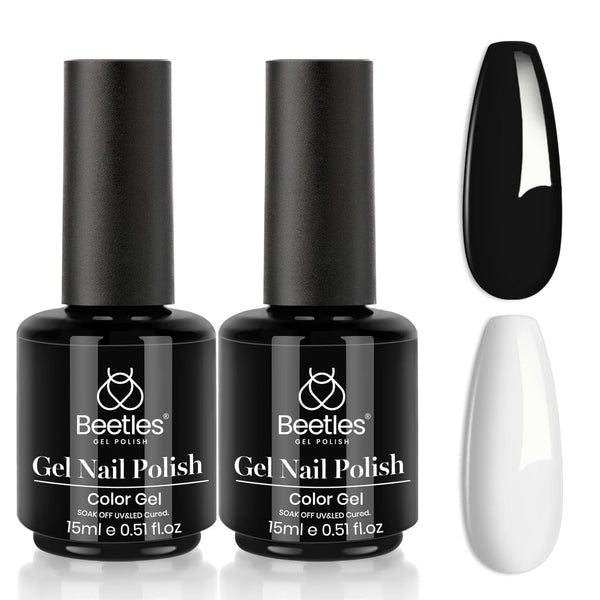 Beetles White Gel Nail Polish Black Gel Polish Kit 2 Pcs 15Ml Black and White Polish French Nails Soak off Led Nails Art Manicure Salon Diy at Home