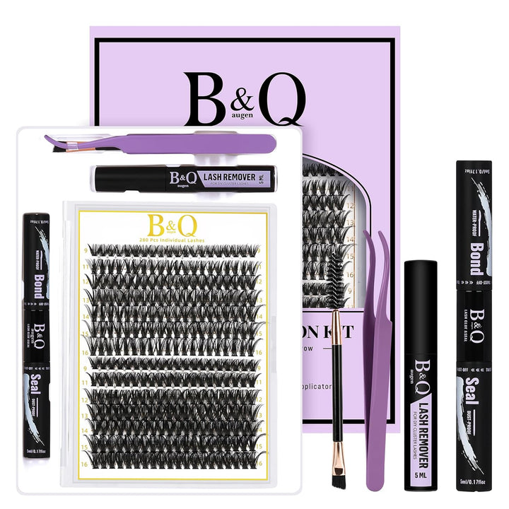 B&Q Lash Clusters Kit 280PCS Eyelash Clusters Kit,30D 40D D 9-16MIX Individual Lash Comfortable Eyelash Extension Set, Classic Look with Bond and Seal Waterproof, Remover DIY at Home(Set,30D+40D)