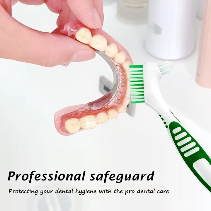 Random Color Premium Dual-Sided Denture Cleaning Brush with Multi-Layered Soft Bristles and Rubber Anti-Slip Handle - Portable False Teeth Cleaning Tool for Efficient Denture Care (1)