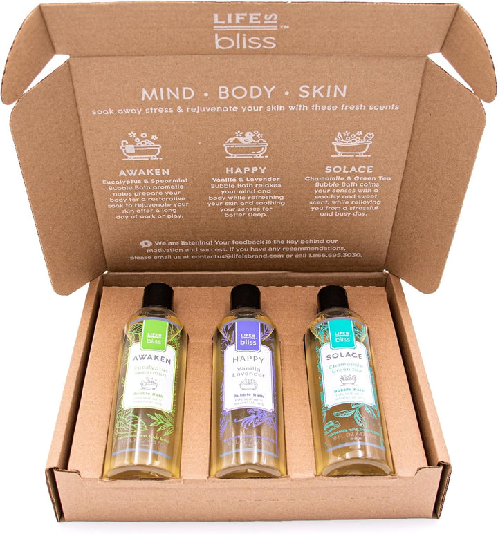 Bliss | 3 Fresh & Soothing Scents | Variety Pack | Liquid Bubble Bath 16 Fl Oz