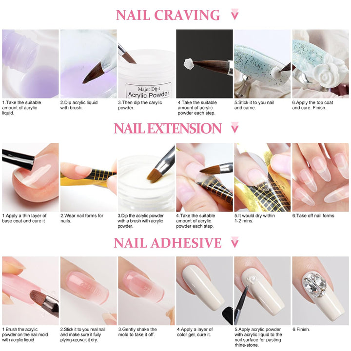 Acrylic Nail Kit Starter Set Acrylic Powder with Nail Drill U V Light Professional Tools with Decoration Everything for Beginners Home Salon Gifts (Clear/White/Nude)