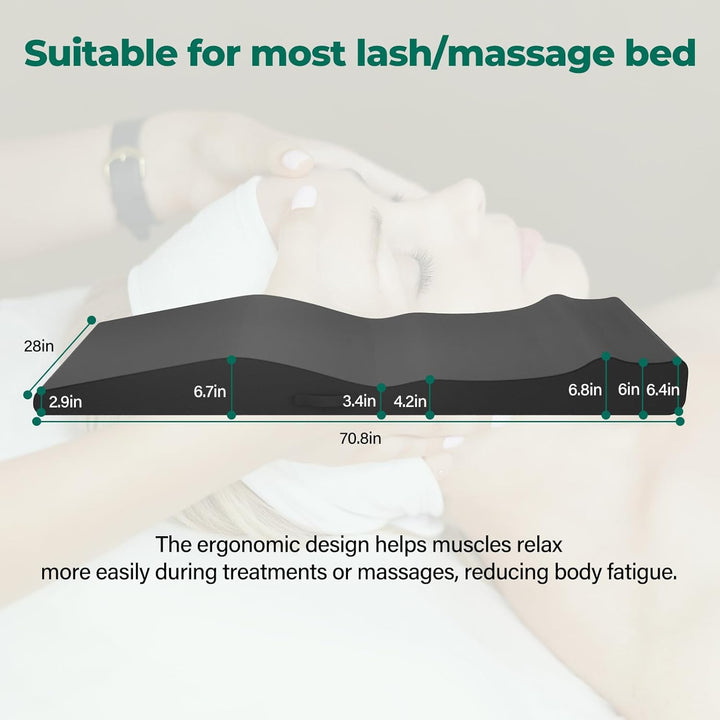 Lash Bed Topper, Ergonomic Curvy Massage Table Foam Topper, Non-Slip Esthetician Bed Cushion with Removable Cover for Beauty Salon, Wax/Eyelash/Spa/Tattoo/Facial, 71"×28"(Black)