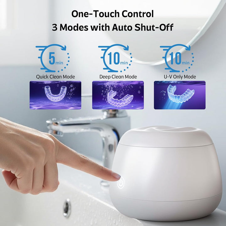 Ultrasonic Retainer Cleaner Machine 48Khz Denture and Aligner Cleaning Pod for Mouth Guards Night Guards Dental Trays Braces Toothbrushes Jewelry with 200ML Capacity (White)