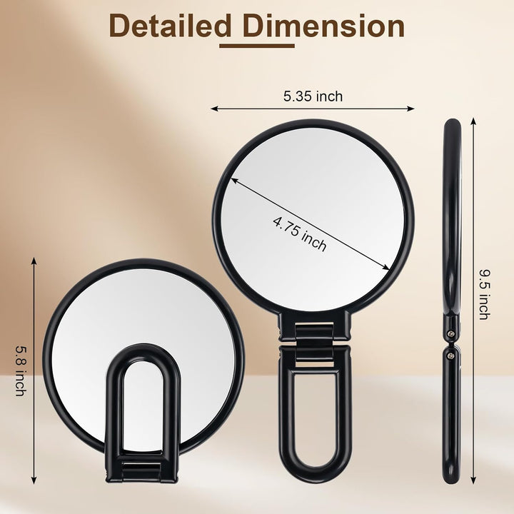 1X/10X Magnifying Handheld Mirror Double Sided, Foldable Travel Makeup Mirror, Adjustable Rotation Pedestal Hand/Hanging/Desk Vanity Mirror-Black
