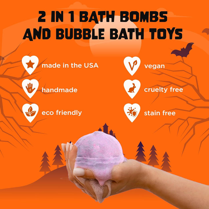 Halloween Bath Bombs for Kids with Surprise Halloween Toys inside - Large Pumpkin Bath Bombs for Kids, Boys & Girls – Spooky Boo Basket Stuffers for Kids - Made in USA Bubble Bomb by
