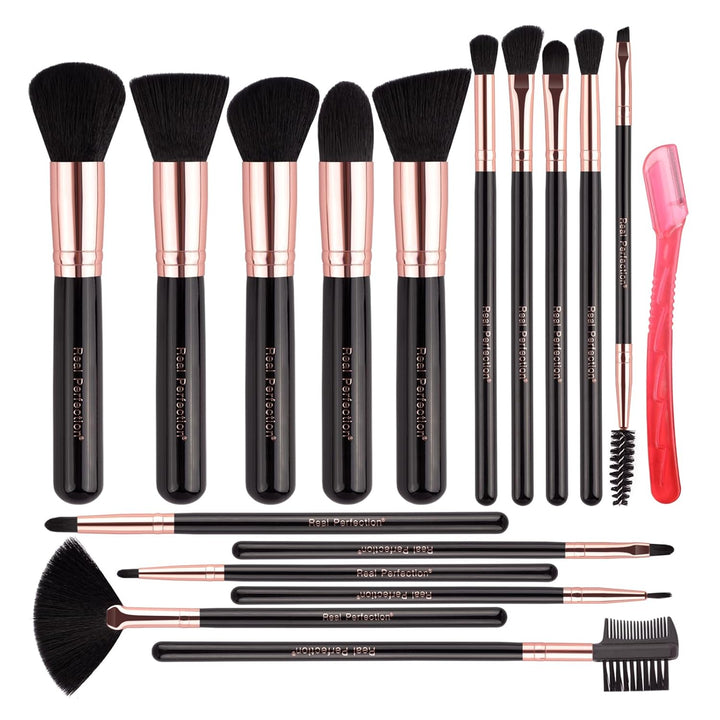 Makeup Brush Set 16 Pcs with 1 Eyebrow Razor Premium Synthetic Foundation Powder Concealers Eyeshadow Blush Makeup Brushes Make up Brushes Kit (Pink)