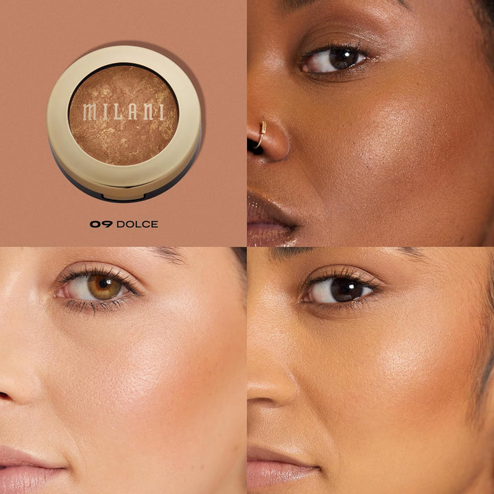 Bronzer Powder - Baked Bronzer Made in Italy, Bronzing Shimmer Highlighter Makeup for Contour -Dolce