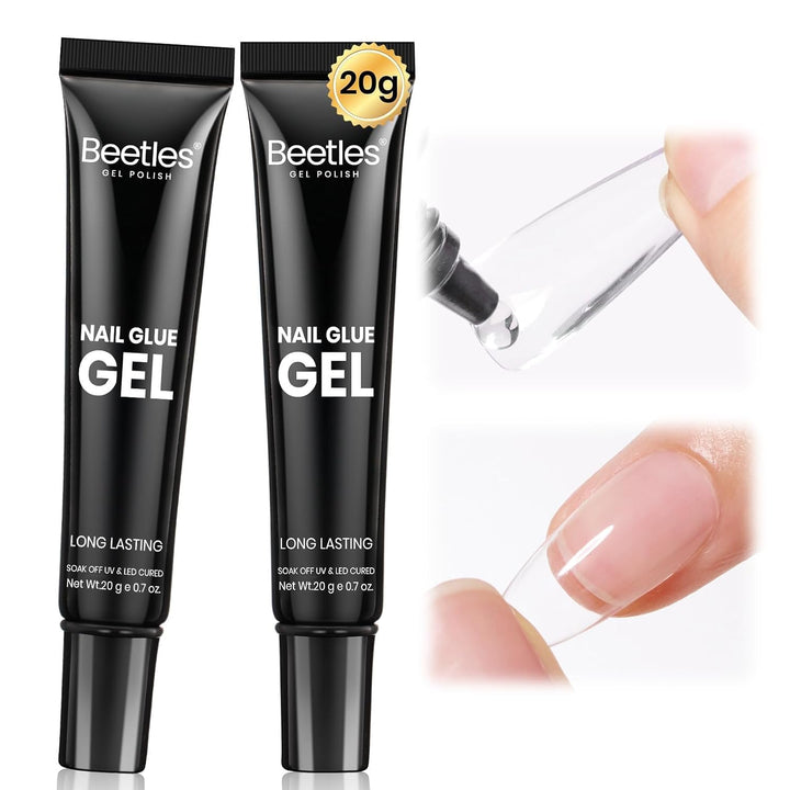 Beetles 2Pcs*20G Solid Nail Glue Gel, Tipex Soft Nail Tips Glue Super Strong for Acrylic Nails Extension Fake Nails Press on Nails, Christmas Nail Art, U V Light Required