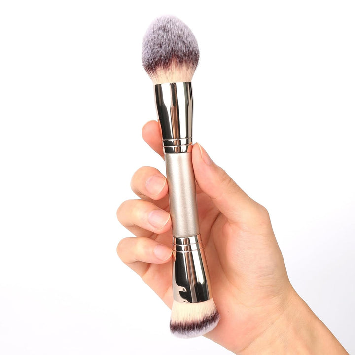 Dual-Ended Foundation Brush: round & Angled Pro-Grade Makeup Brushes, 100% Vegan Synthetic Makeup Brush for Flawless Blending and Application of Liquid, Powder, Cream, Blush