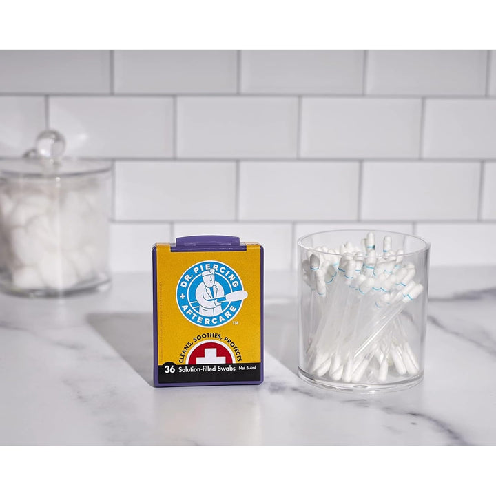 Swabs – Piercing Bump Saline Solution for Cleansing Earring, Nose, Belly, and Ear Piercings – Gentle Saline Wash for a Refreshing Experience – 36 Easy-To-Use Swabs (1-Pack)