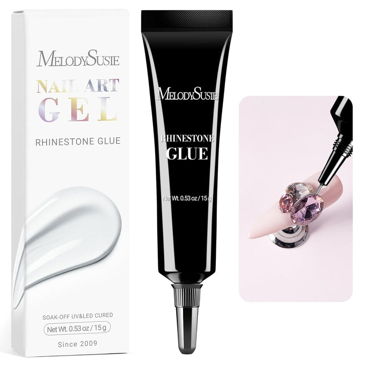 2Pcs Nail Rhinestone Glue, 3D Gel Nail Art Design Strong Adhesive Nail Gem Glue for Nail Charms Gems Jewelry Decoration DIY Manicured at Home Cured Need Beauty Gifts for Women