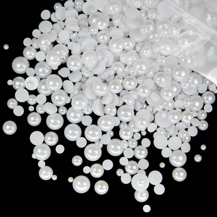 51G White Half Pearls for Crafting 4Mm 5Mm 6Mm 8Mm 10Mm Mix Sizes Pure White Flatback round Beads Charms for Nails Face Eyes Makeup Tumblers Bottles DIY Crafts Bedazzling Clothes Shoes Phones
